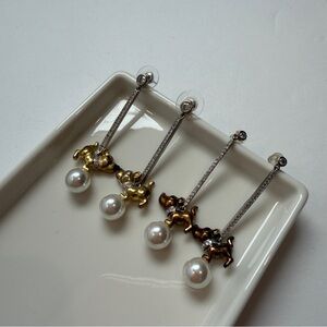 Gold Puppy Drop Pearl Earrings - Women Jewelry